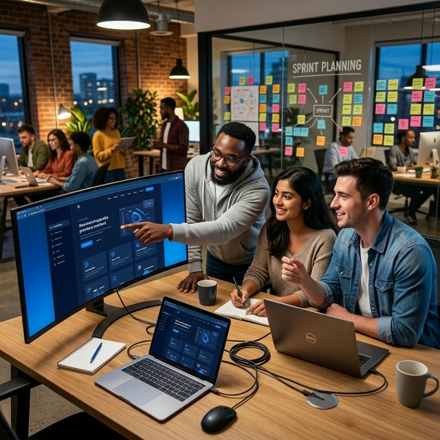 Equipo de desarrollo Olorun trabajando en proyectos web y ERP empresarial